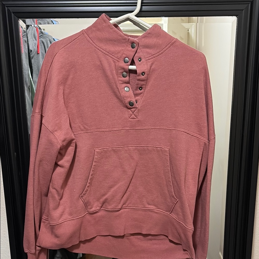 Pink Boxy Long Sleeve Mandarin Collar Sweatshirt